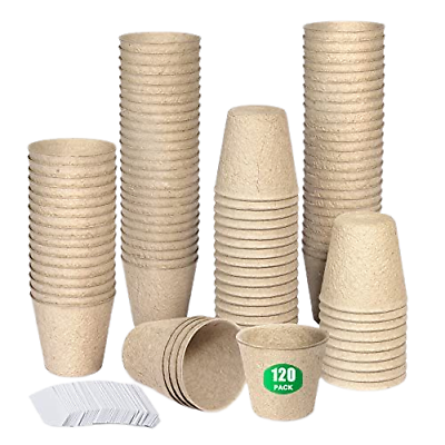 120 Pack 3 Inch Biodegradable Peat Pots with Labels: Thick and Sturdy L2 $14.99