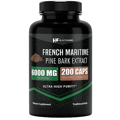 #ad Healthfare French Maritime Pine Bark Extract Organic 6000 mg 200 Capsules $24.99