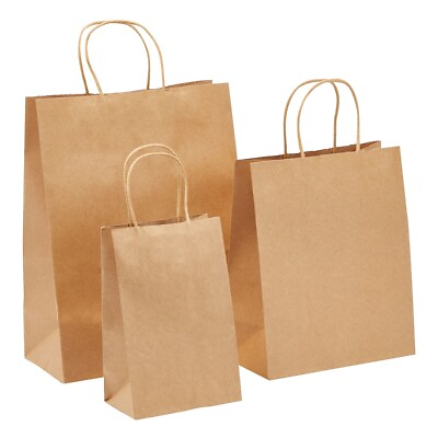 90 Pcs Brown Paper Shopping Kraft Retail Gift Merchandise Bags With Handles Bulk $27.99