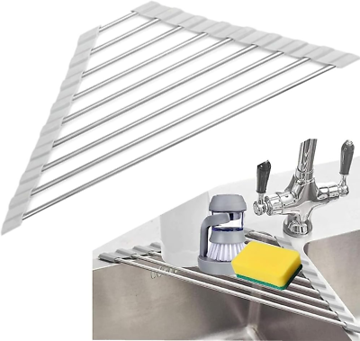 #ad Kitchen Dish Drainer Foldable Roll Up Drying Rack Over Sink Stainless Steel Hold $12.28