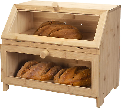 Bread Box for Kitchen Countertop Large Bamboo Bread Box Double Layer Bread Stora $35.58