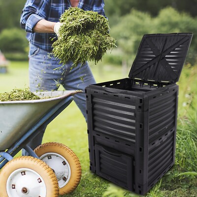#ad 80 Gallon Garden Compost Bin Kitchen Food Waste Composter Bin Black Outdoor $68.05