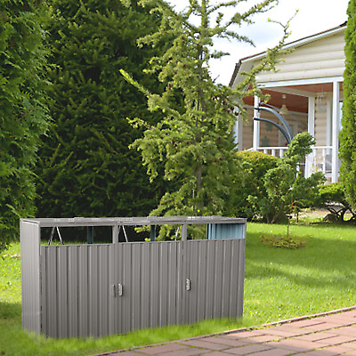 #ad #ad Garbage Bin Shed Stores 3 Trash Cans Metal Outdoor Bin Shed for Garbage Storage $308.99