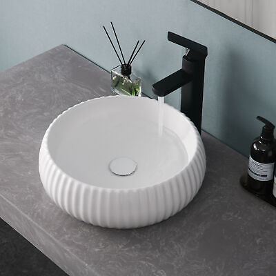 Round Bathroom Vessel Sink Elegant Ceramic Countertop Sink with Pop Up Drain $58.49