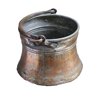 #ad Antique Distressed Primitive Copper Bucket Cauldron Hand Forged Iron Handle Rus $139.00
