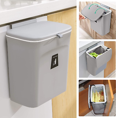 #ad 2.4 Gallon Kitchen Compost Bin for Counter Top or under Sink Trash Can Grey $48.99