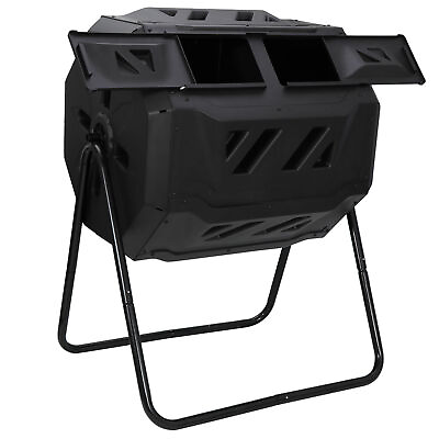 #ad 43 Gallon Dual Chambers Composting Tumbler Outdoor Gardening Large Compost Bin $58.00