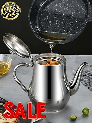 Kitchen Stainless Steel Oil Strainer Pot Grease Container Jug Storage Can Fi GX $9.75