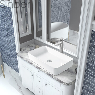 Sinber 24quot;x14quot; White Rectangular Ceramic Countertop Bathroom Vanity Vessel Sink $80.96