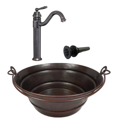 #ad 15quot; Rustic Copper BUCKET Vessel Bath Sink with Faucet amp; Daisy Drain $299.95