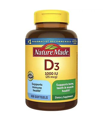Nature Made Vitamin D3 25 mcg. 1000 IU 650 Softgels exp. 05 2025 NEW * SEALED $17.99