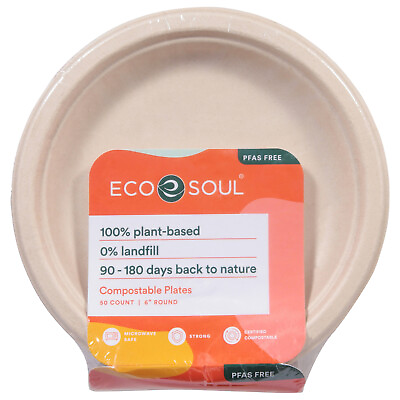 #ad Ecosoul Round Plate 6 Inch Bagasse Compostable Plates Case of 8 50 Count $78.99