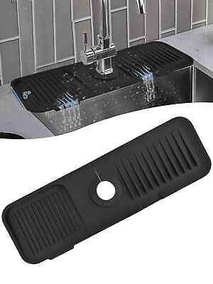 #ad #ad Kitchen Sink Splash Guard Anti slip Black Silicone Faucet Drain Mat Drip Catcher $12.26