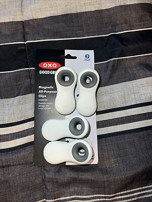 #ad OXO Good Grips Magnetic All Purpose Clip 4 White Strong Kitchen Bag Clip New $17.99
