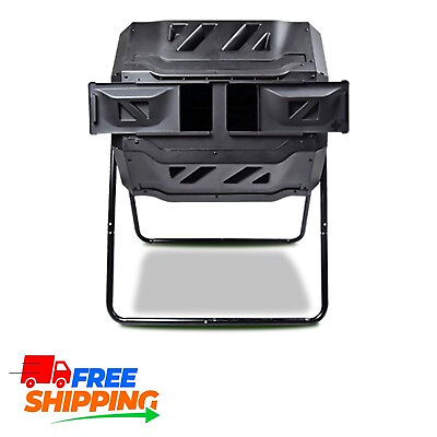 #ad Koolscapes Dual Chamber Tumbling Composter 42 Gal 160L Rotary Outdoor Bin Black $199.99