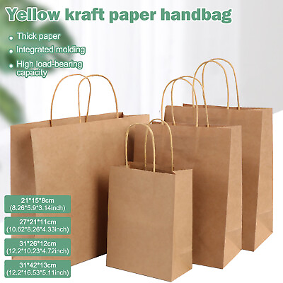 Bulk Kraft Paper Bags Gift Shopping Carry Craft Brown Retail Bag with Handles $6.99