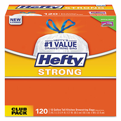 Hefty Ultra Strong Scented Tall Kitchen Bags 13gal 0.9 Mil White 120 Box E84562 $31.84