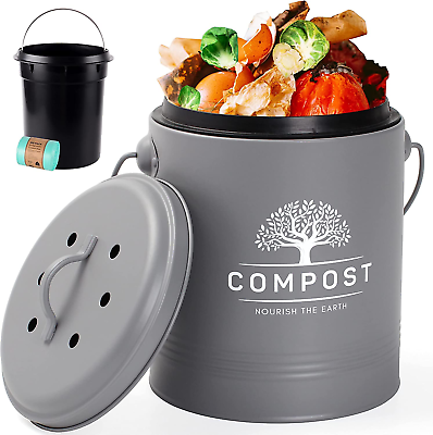 #ad Kitchen Compost Bin 1.3 Gallon Countertop Compost Bin with Lid Indoor Compost $38.99
