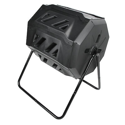 #ad Outdoor 43 Gallon Elevated Dual Chamber Tumbling Garden Composter Bin Black $71.24