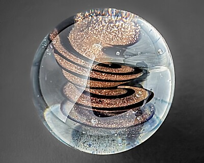 #ad Unsigned .86quot; Tornado Core Swirl Black Gold Lutz Contemporary Art Glass Marble $70.00