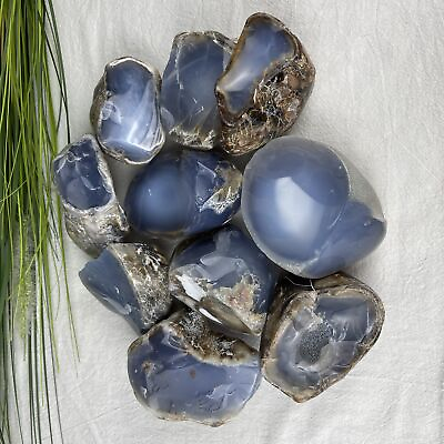 #ad 2LB Rough Polished Blue Chalcedony Stone Polished Raw Blue Agate Rock Minerals $99.95