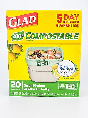 #ad Glad Kitchen Compostable Green Trash Bags Febreze Fresh Lemon 2.6 Gallon 20ct $13.95