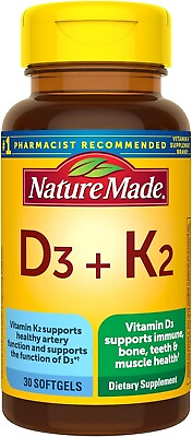 #ad Nature Made Vitamin D3 K2 5000 IU 125 mcg Dietary Supplement for Bone Teeth 30ct $21.00