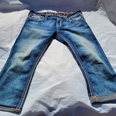 #ad Rock Revival Linne Easy Crop Capri Jeans Womens Blue Size 31 Hot Style Distress $56.99