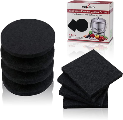 #ad RED FACTOR 8 Pack Extra Thick Charcoal Filters for Kitchen Compost Bins Activa $25.40