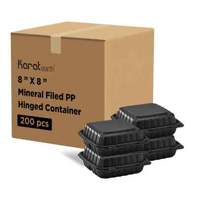 #ad #ad Karat Earth 8quot; x 8quot; Mineral Filled PP Hinged Container 3 compartment Black $67.13