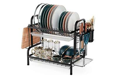 #ad #ad 2Tier Dish Drying Rack Over Sink Steel Kitchen Holder Drain Board Set Adjustable $26.99