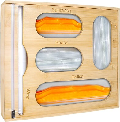 #ad Bamboo Ziplock Bag Storage Organizer Storage Bag Kitchen Bag Dispenser forDrawer $25.99